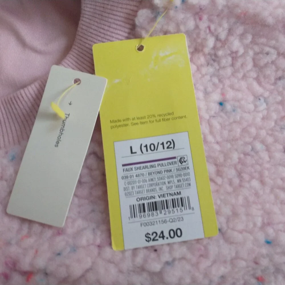 New All in Motion Girls Pink Long-Sleeve with Thumb Hole Crew-Neck Sweatshirt L - Picture 5 of 7